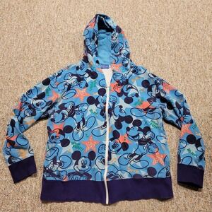 Disney Tokyo Sweatshirt Womens 3XL‎ Blue All Over Print Mickey Full Zip Hoodie